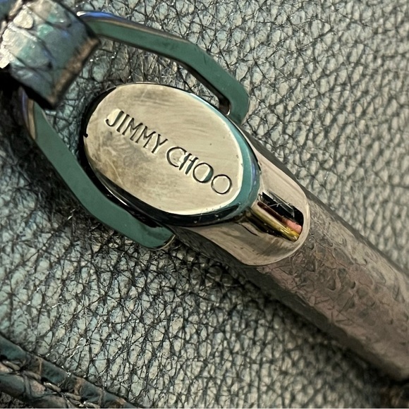 Jimmy Choo Metallic Elaphe Zadie Crossbody Purse Pebbled Leather Chain Strap - Picture 4 of 12